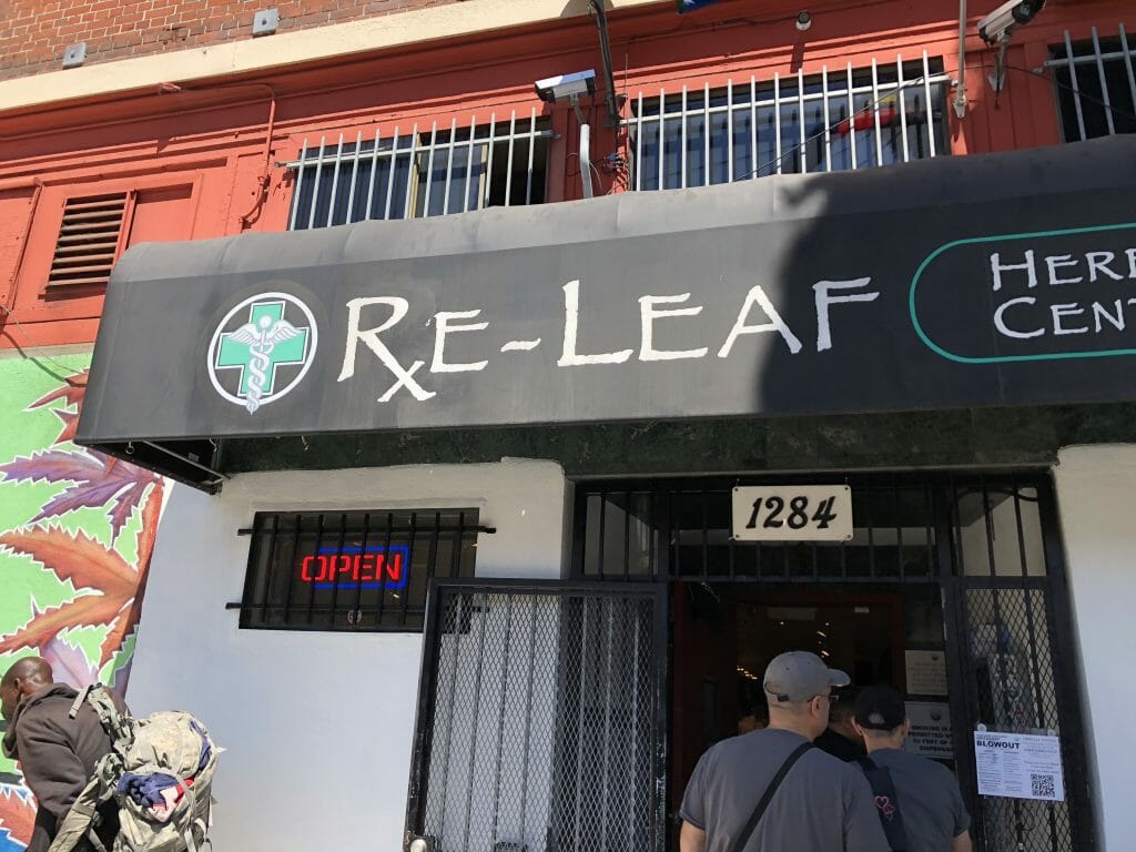 The outside of the cannabis lounge, Re-Leaf Herbal Cooperative, in San Francisco